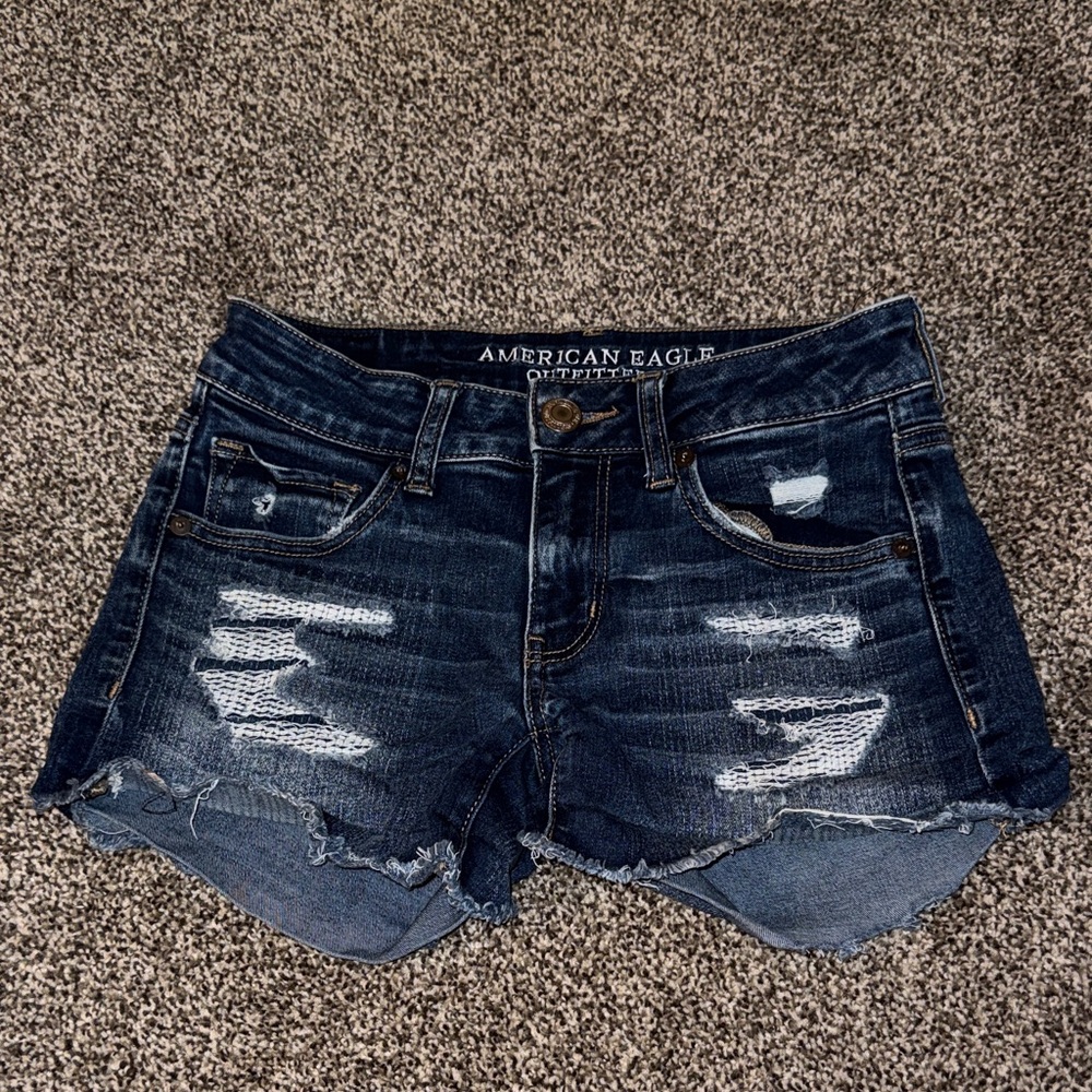 American Eagle Outfitters Women's Ripped Jean Shorts - Navy